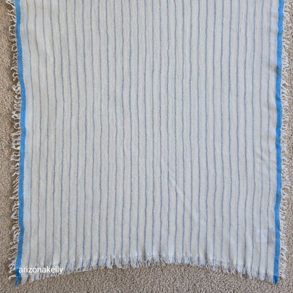 J. Crew Wool Scarf Lightweight White with Blue Stripes - Picture 13 of 13